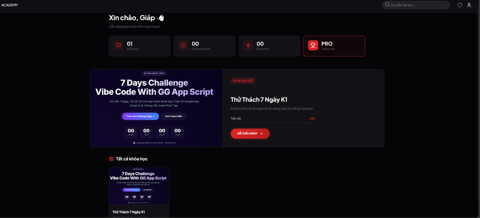 Homepage Học Viên